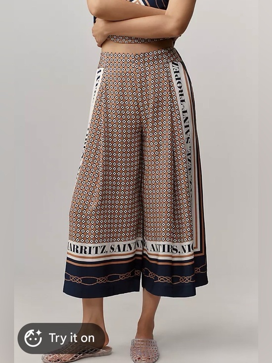 Maeve Pants - Maeve Printed PLEATED A-LINE CULOTTES, Sz L, Color: Neautral 🛥️ ⚓️🪝